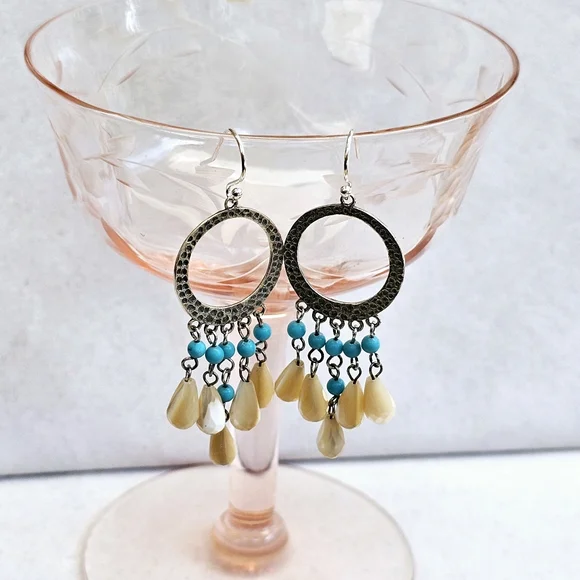 Silpada 925 Turquoise Mother of Pearl Earrings RARE - Picture 3 of 9